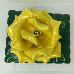 Vintage Trinket Dish Calif Ceramic pottery Cigarette Gift Set Flower 6x 5x 4”